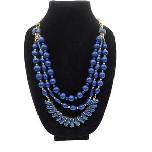Statement 2 or 3 Layered Adjustable Necklace Blue Gold Tone Boho Evening Event
